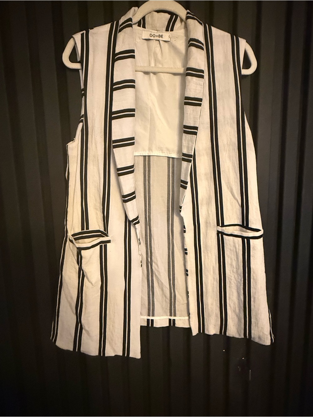 DO+BE White Sleeveless Blazer Vest with Black Vertical Stripes